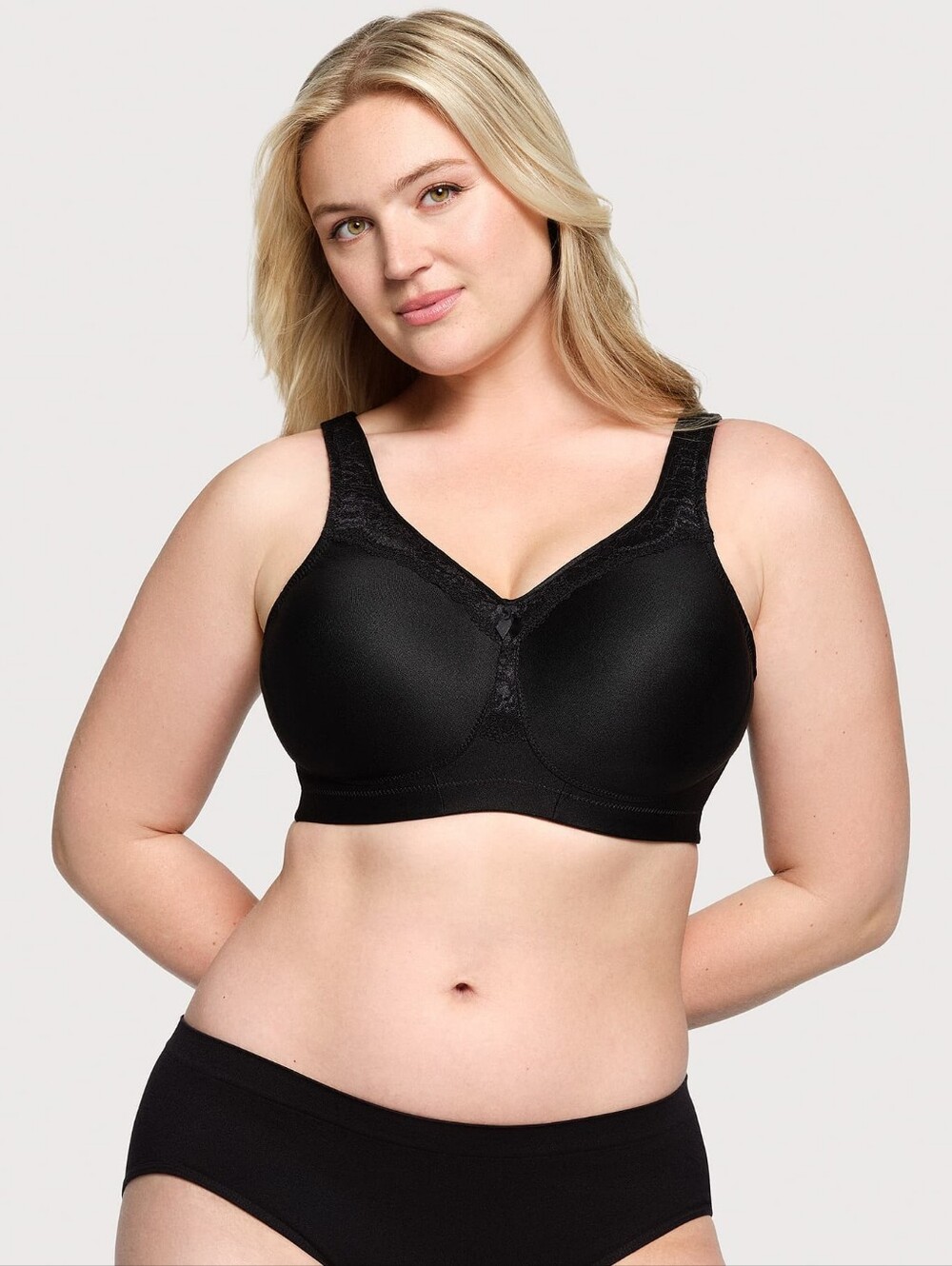 Glamorise MagicLift Seamless Firm Support Wirefree Black Bra Sz 46C WL41